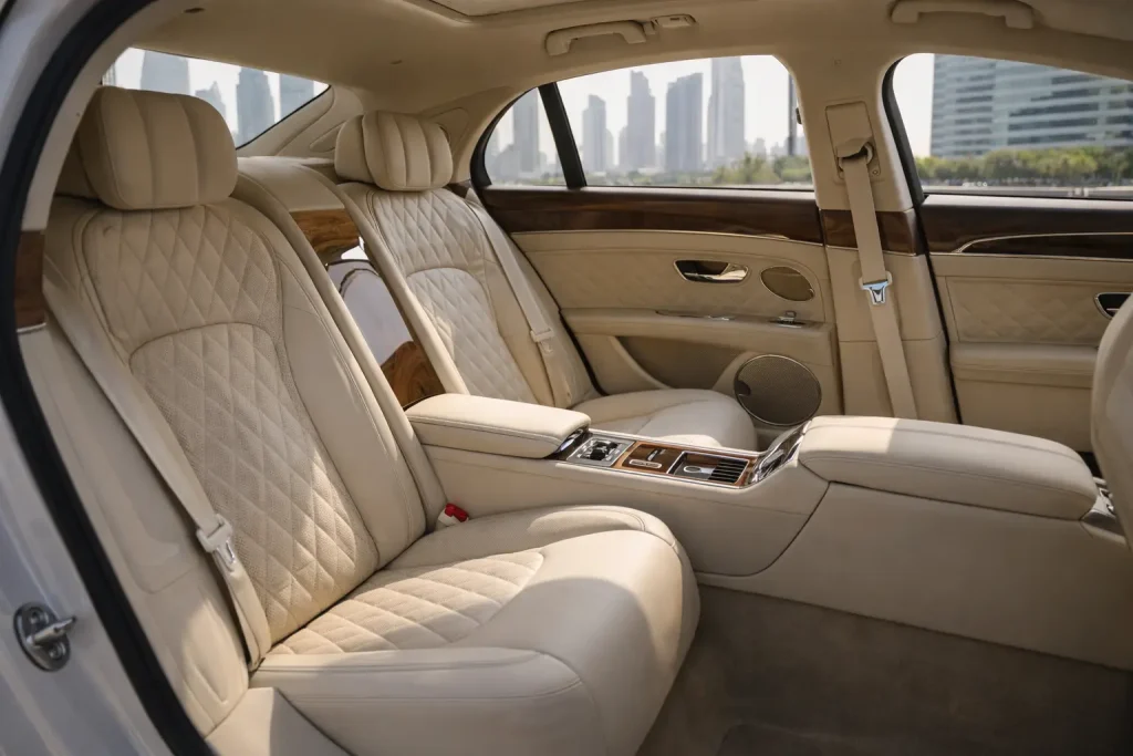 Luxurious Bentley flying spur interior with skyline view